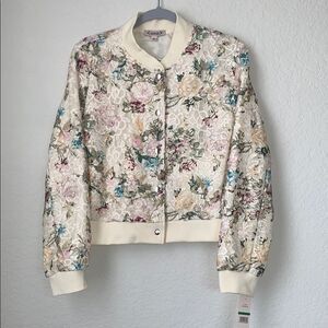 NWT Nanette Nanette Lepore Ivory Multi Floral Bomber Jacket Women Size L